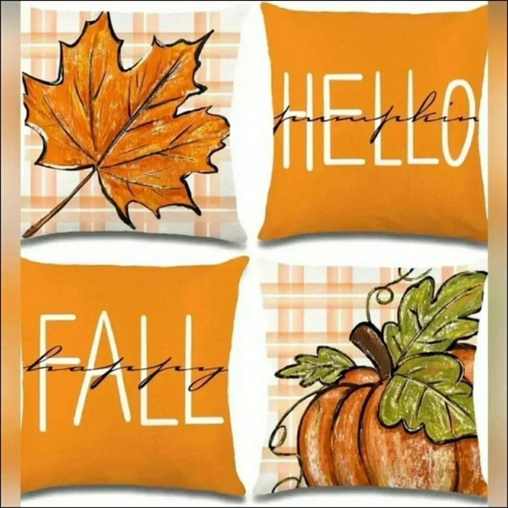Autumn Holiday Harvest Pumpkin Pillow Cover Set 4 New